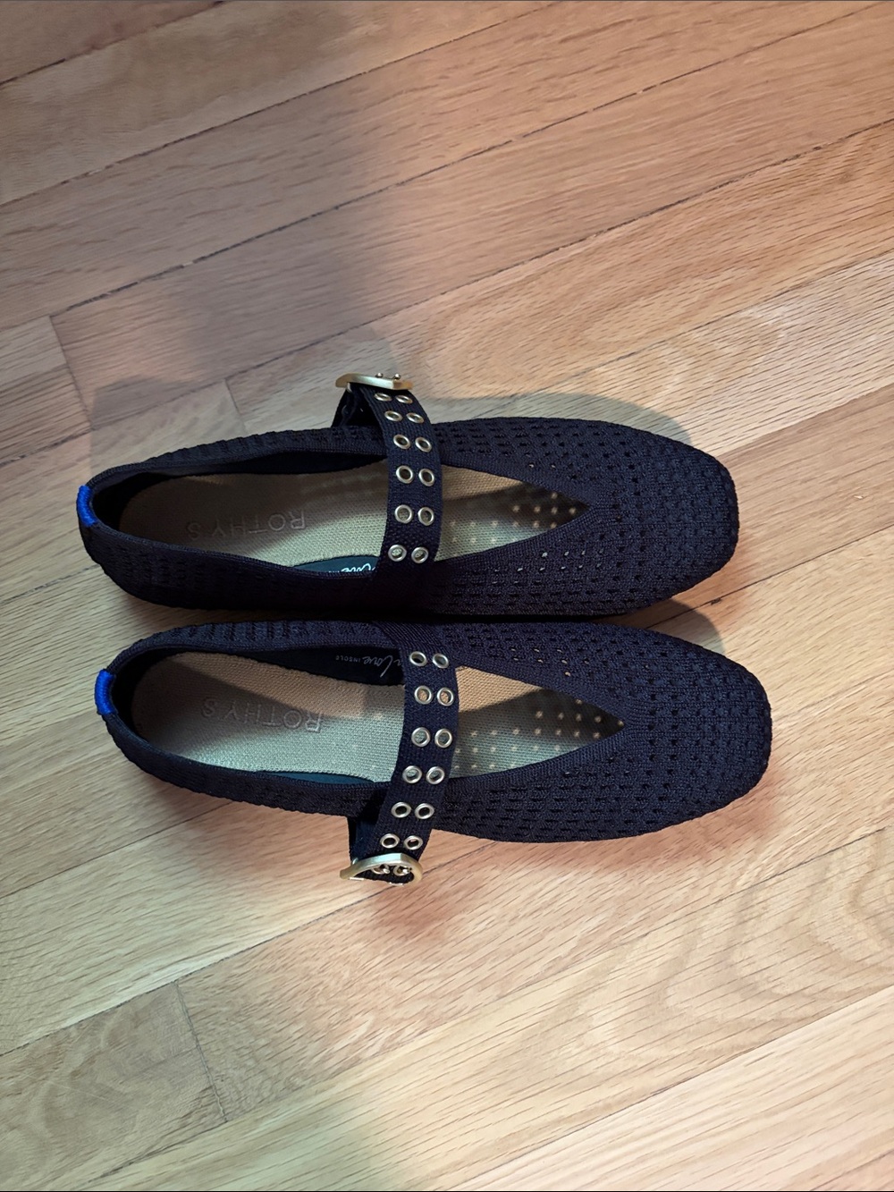 Rothy’s Black Knit Mary Jane Flats with Grommet Strap